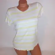 Pink Rose Blouse Large White Yellow Stripe Ruffle Trim Bust 17" Length 21" New