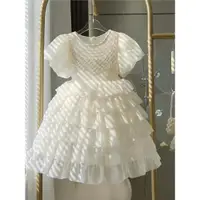 在飛比找ETMall東森購物網優惠-女童連衣裙夏季重工兒童洋氣花童裙子蓬蓬紗裙白色禮服蛋糕公主裙