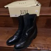 Nine West Women's N-Mila Black Combat Leather Boots 9.5 M