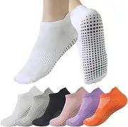 [BonGu] 6 Paris Non Slip Pilates Socks for Women, Non-slip with Grips Yoga Socks Yoga, Barre, Hospital, Barefoot Ankle Grippy Socks