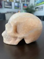 US SELLER SUNSTONE High Detailed Hand Carved Crystal Quartz skull 3.25X2.5x2.25