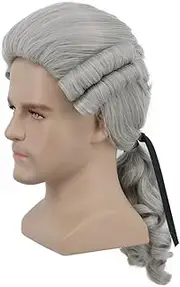 yuehong Long Mens George Washington Cosplay Curly Gentleman Lawyer Wig Halloween Hair