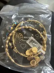 Authentic Alex and Ani Let it Snow Set of 3 Yellow Gold Expandable Charm Bangle