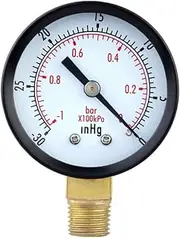 0~-30inHg 0~-1bar 50mm 1/4" BSPT Mini Dial Pressure Gauge Meter Vacuum Manometer Scale