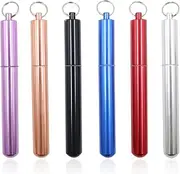 Modixun 6pcs Long Pocket Pill Box Keychain, 6 Colors Waterproof Aluminium Alloy Portable Travel Pill Case, Metal Pill Holder Medicine Vitamin Container Organizer, Long