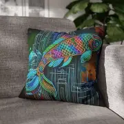 Polyester Square Pillowcase Neon Koi Fish Art Deco Watercolor Retro Fish Decor