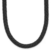 Stainless Steel Chisel Polished Woven Black Leather 16.25 Inch Necklace