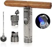 ciggtea Butane Cigar Lighter with Cigar Punch, Triple Jet Flame Torch Lighter, Refillable Tank & Windproof Lighter， Premium Smoking Accessories，Gifts for Men(Butane Gas Not Included) (Antique Silver)