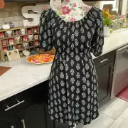Old Navy Dress Womens Medium Black White Floral Open Tie Back Peasant Boho New