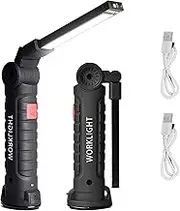 QianQiao LED Work Lights, Rechargeable COB Portable Work Lights with Magnetic Base, Waterproof and Hanging Hook, 5 Modes 360° Rotatable, for Car Repair, Home, Emergency Use（2 Pack）