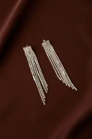 Silver Rhinestone Tassel Earrings