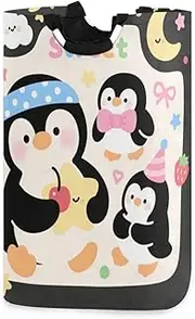 Cartoon and Cute Night Party Black Penguin laundry baskets, foldable and waterproof baskets for storage containers with sturdy handle Hamper Decoration Decorar for office cubby rv