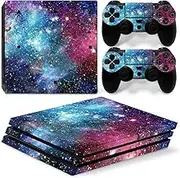 Vinyl Skin Sticker for Playstation 4 Pro, Blue Galaxy PS4 Pro Console and Controllers Skins Vinyl Sticker Decal Cover