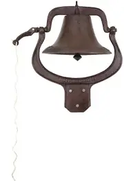 Very Large Cast Iron metal Farm Bell, bronze finish, mountable with pull cord