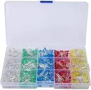 1000Pcs 3mm LED Light Emitting Diode LED Light Emitting Diode Assorted Kit Red/Yellow/Blue/Green/White Color with Storage Box
