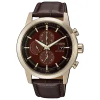 在飛比找博客來優惠-CITIZEN Eco-Drive 浪人足跡三眼腕錶-咖啡