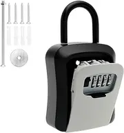 4 Digit Combination Key Lock Box Wall Mounted - 6.93"x3.74" Waterproof Outdoor Key Storage Safe with Shackle, Heavy Duty Aluminum Key Hider for House Keys, Apartments, Rentals & Vacation Homes (Grey)