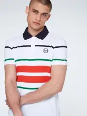 MEDIUM Sergio TacchiniI Mens Cloud Archivio Striped Tennis Polo Shirt White NWT
