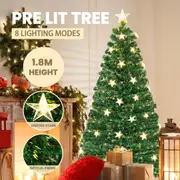 Costway 1.8M Pre-lit Christmas Tree Xmas Tree 8 Light Modes w/Stars Xmas Decoration Home Party Green