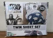 Disney Star Wars The Mandalorian Twin Set. Flat & Fitted Sheet & Pillow Case-New