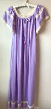 VTG Kmart Nightgown Women's M Long Purple Lace Silky Pajama Cottagecore Fairy