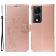 For Honor X7b 4G Leather Phone Case Butterfly Flower Pattern Wallet Style Cover