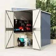 Wall-Mounted Garden Shed Grey 118x194x178 cm Galvanised Steel,Home & Garden,Lawn & Garden,Outdoor Living,Outdoor Structures,Sheds
