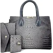 [ERWUBA] Tote Top-handle Handbags Patent PU Leather Women Purse Satchel Crocodile Pattern Shoulder Crossbody Bag 3 Pcs Set