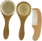 Sosoport 1Set Brush for Newborns Soft Wool Hair Brush Comb Wooden Comb for Hair Care and Gentle Scalp Massage Registry Present