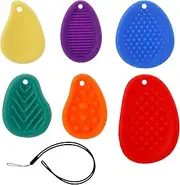 6 Pcs Fidget Toys Worry Stone for Kids, Textured Soft Worry Stones with Lanyard Silicone Silent Fidget Toy for Calming Down Lowering Stress