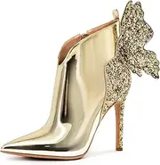 [FINDVELL] Ankle Boots Back Butterfly Sexy Pointed Toe Stiletto Booties Sparkly High Heels Dress Shoes for Women