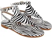 [XBCDX] Womens Low Wedge Sandals Ladies Summer Faux Leather Flip Flops Vintage Buckle Design Ankle Strap Thong Sandals Comfy T-Bar Slingback Beach Walking Shoes,Zebra Pattern,US5/EU36
