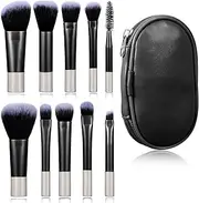 10 Pcs Portable Makeup Brush Set Easy-Taken Mini Full Complete Function Cosmetic Brushes Travel Kit Nylon Brushes Foundation Powder Concealers Eye Shadows Makeup Set With Case Black