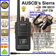 SIERRA 5W 80CH UHF CB Handheld plus 12-24V Car Adapter & Long Range Ant.