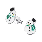 Children's Silver Snowman Stud Earrings with Epoxy