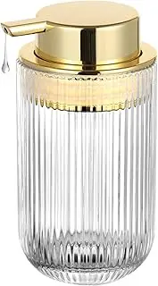 HiBidder Glass Liquid Soap Dispenser with Gold Pump, Liquid Hand Soap Dispenser for Bathroom, Kitchen, Modern Home Decor （Liquid Type/Clear）B30-3-AU