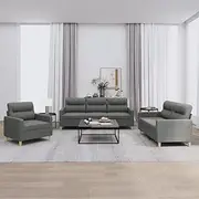 3 Piece Sofa Set with Cushions Dark Grey Fabric Home Sofa