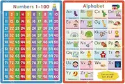 Zwttey 2 Pcs Numbers 1-100 and Alphabet A-Z Learning Sheets, Homeshool Kindergarten Preschool Classroom Supplies, Teacher Must Have Teaching Aids, A4 Size 8.26 X 11.22 Inch