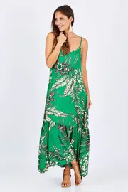 Leaf Print Low Back Maxi Dress--SPI-VS028-6SS