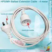Hydroponics Grow Light Ballast HPS MH Reflector Extension Lead Cord 4M Round Pin