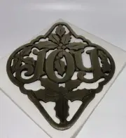 Avon Cast Iron Brass Finish "Holly & Joy" Holiday Christmas Trivet Vintage NEW