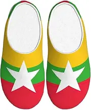 [EdWal] Flag of Myanmar print Winter Warm Slippers Indoor Anti-skid Plush Slippers Relaxing at Home for Women Men