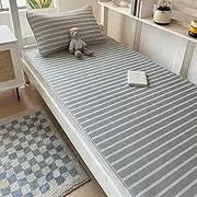 Carbonized Bamboo Summer Sleeping Mat,Foldable Double Sided Mat for Bed,Cooling Mattress Pad, Breathable Smooth Wear Bed Sheet