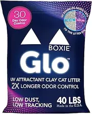 Boxie® Glo™ 30 Day Odor Control Clumping Clay Cat Litter, 40 lb, Multi-Cat, 99.9% Dust-Free, Low Tracking, UV Light Attractant, Superior Clumping for Easy Scooping
