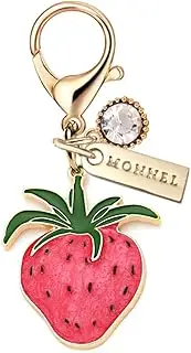 [Monnel] MC461 Little Strawberry Lobster Clasp Charm for Women with Velvet Bag (Pink,1 Piece), 3.7 cm (L) X 0.3 cm (W) X 4.4 cm (H), Zinc Alloy Metal Rhinestone Crystal Enamel Handmade Painted,