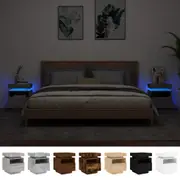 Bedside Cabinet with LED Lights Bedroom Side Table Wooden Nightstand vidaXL