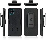 Compatible with Samsung Galaxy A12 Holster Belt Clip Case Tough Super Slim Rugged Protective Cover Armor Defender Strong Belt Clip Kickstand Galaxy A12 2021 (Black Holster Combo Case)