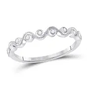 14k White Gold Round Diamond Wave Stackable Band Ring 1/10 Cttw