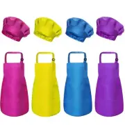 Apron and Chef Hat Set - 8 Pieces Waterproof and Adjustable Aprons with Pocke...