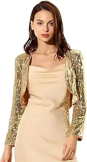 [Allegra K] Women's Sequin Jacket Long Sleeve Open Front Cropped Cardigan Bolero Shrug